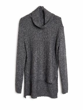 RD Style Pullover Sweater Grey Knit Cowl Neck High Low Long Sleeves